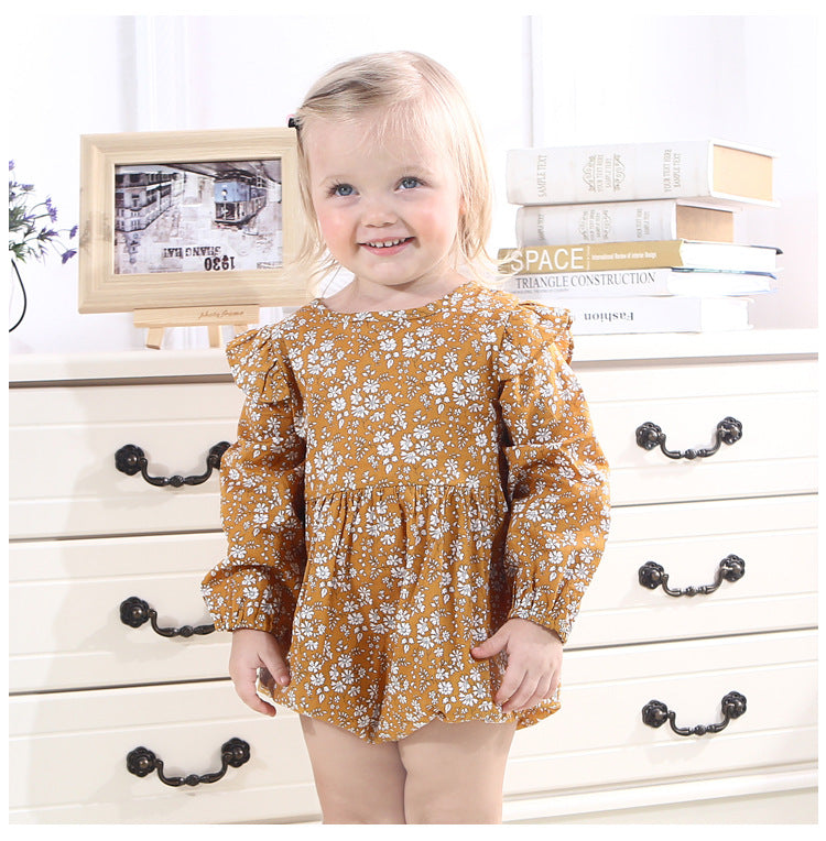 Pagliaccetto manica lunga con fiorellini e rouches