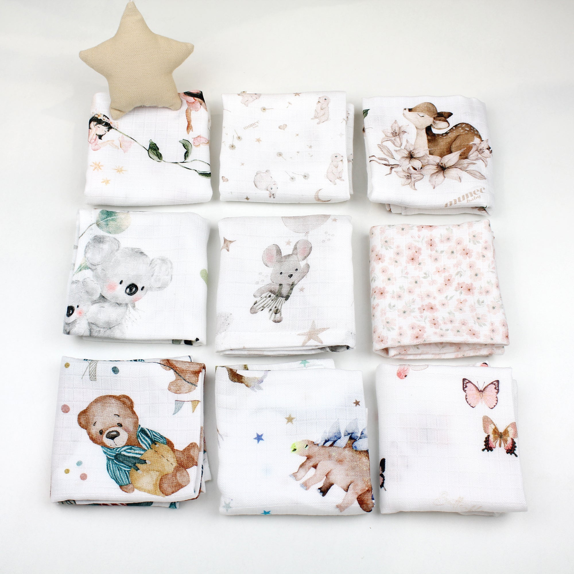 SET 10 mini teli multiuso in mussola 40x40 cm