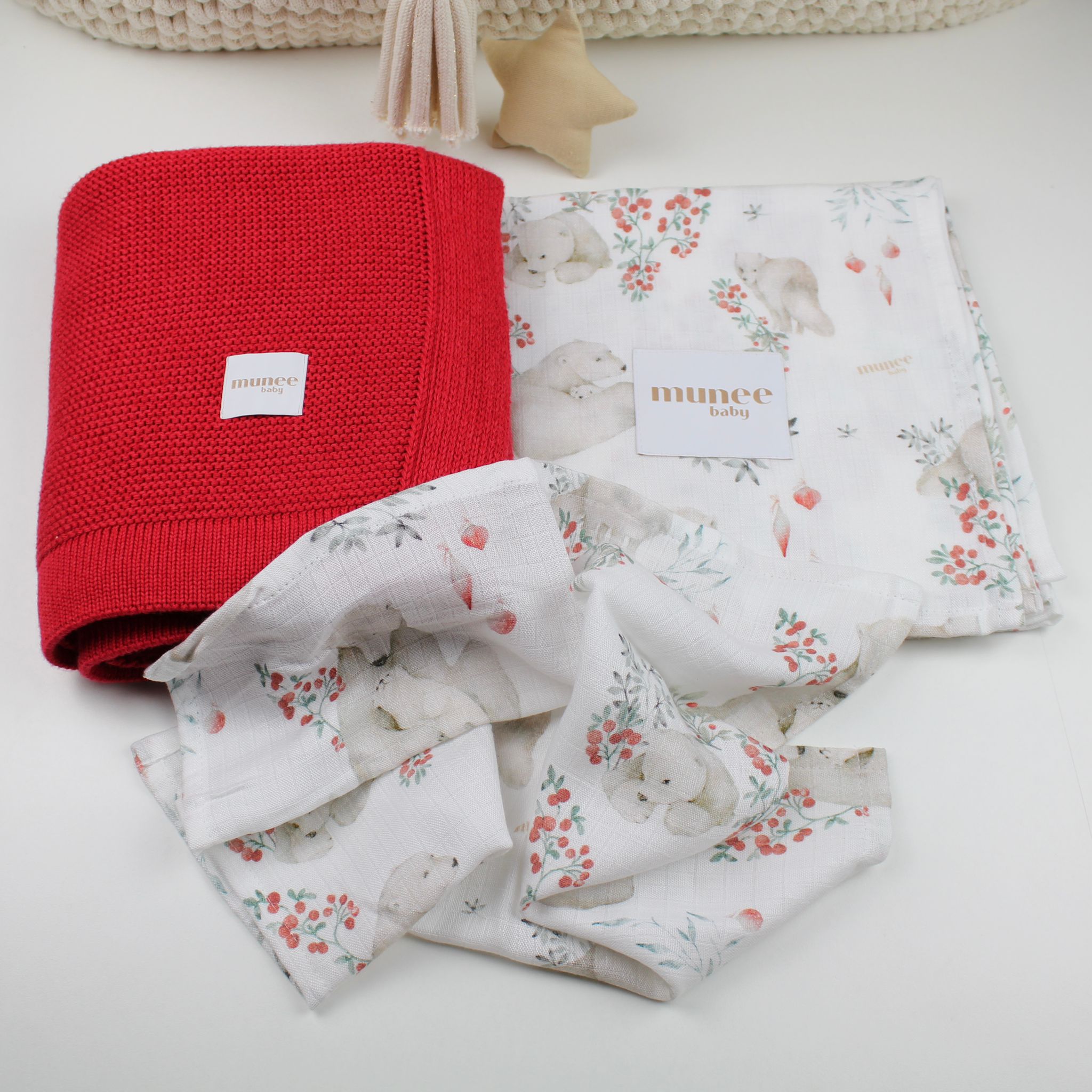 Set Coperta Rossa + Mussola Grande + Mini telo Gratis